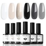 Modelones White Black Gel Nail Polish Set - 6 Colors Black Milky White Neutral Nude Grey Glitter Spring Gel Nail Polish Kit Soak Off UV Gel Kit Gel Nail Art Gift for Women