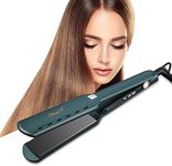 CkeyiN Ceramic Hair Straightening Flat Iron |44mm Plates| Professional Salon Model Hair Straightener | Includes Heat Protection Glove