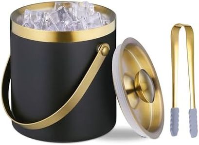 Sipoyen Ice Bucket with Lid, Handle and Tong Black Gold Insulated Stainless Steel Champagne Bucket 2L Wine Bucket for Party Bar Cart Accessories Large Double Wall Bucket Keep Frozen