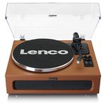 Lenco LS-430 Turntable, Bluetooth Turntable, Integrated Speaker 40 Watt RMS, Belt Drive, Pitch Control, Preamp, RCA Out and AUX In, Brown, LS-430BN