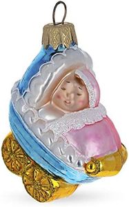 Newborn Baby Girl in a Stroller Glass Christmas Ornament