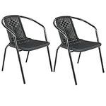 FUKEA Rattan Garden Chairs Set of 2 Stackable Outdoor Chair Rattan Garden Furniture Sets (Black-2 Pcs)