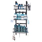 Golden Bell Shower Caddy Hanging 3 Tier, Rustproof Hanging Shower Caddy with Towel Racks and Razor Holder, Stainless Steel Organizer Bathroom Shower Shelf Over Door No Drilling, Black