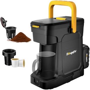 BougeRV Coffee Machine Compatible with K Cup Coffee Pods & Ground, Portable Coffee Maker with 8Ah Battery Power Cord, 8 oz Brew Size for Travel Camping Outdoor Worker Home