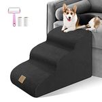 Mestuel Dog Stairs for Couch Bed Sofa, 3-Tiers Dog Steps Ramp for Small Old Dogs Cats, Dog Ladder Inddoor with Gentle Slope& Non Slip Bottom& Washable Cover, Lint Rollers, Black…