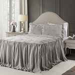 Lush Decor Ravello Pintuck Bed in a Bag Soft Reversible Printed Comforter & Sheet Set, Polyester, Light Gray, Queen