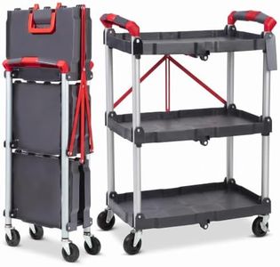 Heavy Duty 3-Tier Collapsible Utility Cart for Office & Home – Collapsible Rolling Service Cart, 56 lb Capacity, No Assembly, Lockable Wheels, Multi-Purpose Organizer, Grey