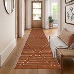 LIVEBOX Burnt Orange Runner Rug for Kitchen, 2'x8' Boho Washable Rug Runner for Hallway,Moroccan Cotton Long Entryway Area Rug Indoor Carpet for Bedroom Laundry Doorway Entry