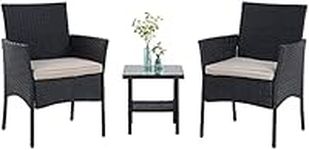 FDW Wicker Patio Furniture 3 Piece Furniture Patio Chairs Outdoor Rattan Conversation Bistro Set for Backyard Porch Poolside Lawn（Black）