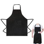 MKAEYYO Chef Apron, Adjustable Bib Apron Waterdrop Resistant Professional Cooking Aprons for Men Women with 2 Pockets, Black