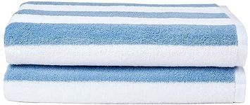 Amazon Basics Cabana Stripe Beach Towel - Pack of 2, Sky Blue