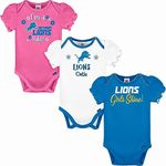 NFL Detroit Lions 3 Pack Short Sleeve Bodysuit, Blue/White/Pink Detroit Lions, 0-3 Months