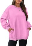 WIHOLL Fall Outfits Women Trendy 2024 Winter Clothes Crewneck Sweatshirt Teen Girls Casual Tops Side Slit Hot Pink M