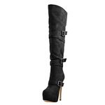 MissHeel Over the Knee Platform Boots for Women Round Toe Buckle Boots Thigh High Black Size 8