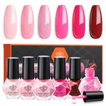 Modelones Nail Polish 6 Colors Pink Red Nail Polish Set Light Pink Quick Dry Finger Nail Polish Bulk Manicure DIY Nail Art Salon Home For Women