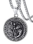 Women's St Christopher Necklace Stainless Steel, Antique Coin Medal Saint Christopher Pendant Jewellery, God Blessing Gifts for Children Parents Friend