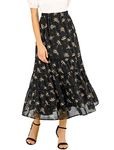 Allegra K Women's Floral Skirts Chiffon A-line Long Tiered Ruffle Boho Midi Skirt XS-3XL Black Small