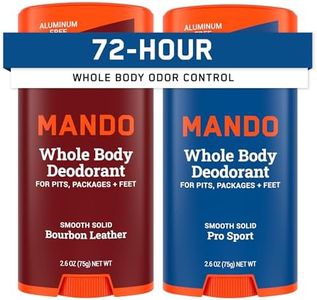 Mando Whole Body Deodorant For Men - Smooth Solid Stick - 72 Hour Odor Control - Aluminum Free, Baking Soda Free, Skin Safe - 2.6 Ounce (Pack of 2) (Bourbon Leather & Pro Sport)