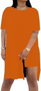 AXOSY Women Plus Size 2 Piece Outfits Short Sleeve Tunic Tops and Skinny Biker Shorts Sets Tracksuits Orange,Small