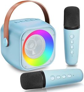 Karaoke Machine 2 Microphones Kids Karaoke Microphone Speaker Portable Wireless Karaoke Machine for Kids Boys Girls Toys Gifts for 5 6 7 8 9 10 Years (Blue)