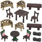 ONEST 14 Pieces Garden Miniature Accessories Mini Table and Chairs Village Bench Chair Micro Landscape Garden Ornament Figurines for DIY Craft Garden Decor