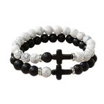 Ervio Christian Prayer Cross Beaded Bracelet Set | Long Distance Relationship Couples Gifts for Valentine's Day (2 Pack, Unisex Adult)