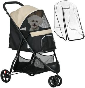PawHut Dog Pram with Rain Cover Pet Stroller, Foldable Dog Pushchair for Small and Miniature Dogs, Cats - Khaki