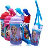 Disney Frozen Deluxe Carrying Strap One Touch Water Bottles with Reusable Built in Straw - Safe Approved BPA Free, Easy to Clean, for Kids Girls Boys, Goodies Home Travel