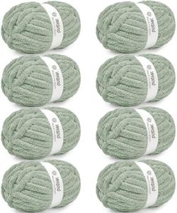 Inhand Meadow Green Chunky Chenille Yarn for Hand Knitting,Thick Bulky Christmas Blanket Yarn for Crocheting,Soft Fluffy Yarn for Crochet Holiday Gifts for Women/Beginners,8 Pack (29.5Yds/8.4oz Each)