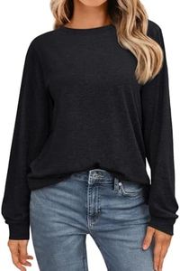 AUTOMET Women's Fall Long Sleeve Shirts Oversized Tshirt Cute Basic Tops Trendy Business Casual Clothes 2024 Black M