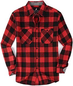 ALEX VANDO Mens Button Down Shirts Regular Fit Long Sleeve Casual Plaid Flannel Shirt, Red/Black, XL