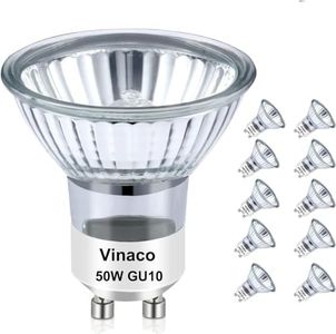 Vinaco 10 Pack Halogen GU10 120V 50W Candle Warmer Bulb Dimmable, MR16 GU10 C 120V 50W 2800K Warm White, 50 watt Halogen Light Bulb for Candle Warmer Lamp Replacement, Track Lighting