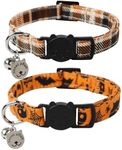 Lionet Paws 2pcs Pack Cotton Cat Collar,Breakaway Buckle with Halloween and Brand Pendant Cute Adjustable Cat Kitten Collar,Ideal for Girl Cats