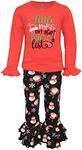 Unique Baby Girls Little Miss Nice List Christmas Pant Set (9, Black Santa)