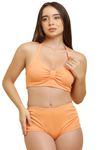 C4D Women's High Waisted Flaunt Cuba Padded Bikini Swimsuit (AG-024_Peach_Medium)