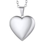 Stainless Steel Love Heart Shaped Locket, Polished Simple Locket Necklace That Holds Pictures, BFF Best Friends Photo Pendant Locket with Chain 20 inch for Women Girls