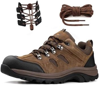 CC-Los Men's Hiking Shoes Waterproof | Suede Leather Lace-Free Lightweight Breathable Trekking Outdoor Work Shoe | Brown Size 10