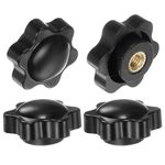 sourcing map 4pcs Star Knobs M5 Female Thread 25mm Head Plastic Non-Through Hole Brass Screw-in Clamping Handles Threaded Hand Knobs, Black