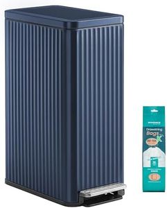 SONGMICS Trash Can, 13 Gallon (50 L) Slim Garbage Can for Kitchen, with Soft-Close Lid, Pedal, Removable Inner Bucket, Stainless Steel, 15 Trash Bags, Space-Saving, Midnight Blue ULTB350QZ01