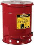 Justrite 09308 SoundGuard Galvanized Steel Oily Waste Safety Can with Foot Operated Cover, 10 Gallon Capacity, Red