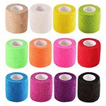 Set of 12 Adhesive Bandage Wrap Stretch Self-Adherent Tape for Sports, Wrist, Ankle, 5 Yards Each (12 Colors, 2 Inches)