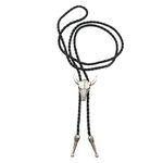 Faderr Western Texas Longhorn Buffalo Steer Cow Skull Leather Rodeo Bolo Tie Necktie Unisex Adjustable Solid(Silver)