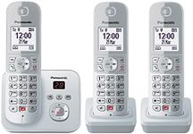 Panasonic KX-TG6863GS Cordless Phone with 3 Handsets and Answering Machine (Lock up to 1,000 Phone Numbers, Clear Font Size, Loud Handset, Full Duplex Hands-Free Calling) Pearl-Silver