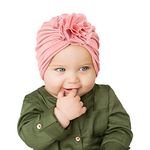 SYGA Unisex Baby Cap Nylon Cotton Flower Turban Hat Soft,Stretchable for Baby Cap 0-3 Years Peach