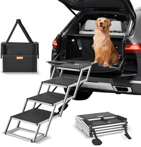 VEVOR Dog Stair for Cars, Wide 4-Step Car Ramp With Nonslip Surface, Portable Pet Steps, Lightweight Aluminum for SUV and Truck, Supports up to 68.1kg