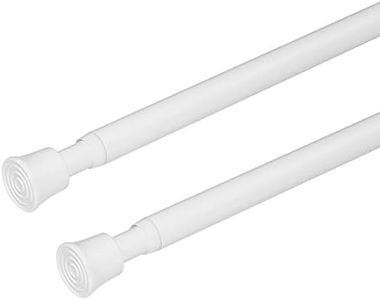 KXLife 2Pcs Small Tension Rod 11 to 17 Inch, Adjustable Thin Mini Spring Loaded Curtain Tension Rods for Windows, Closet, RV, Trailer, Cupboard, Refrigerator (White)