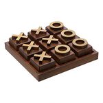 LABZIO Home Premium Wood Tic-Tac-Toe Board Game with Brass Signs, Hand Crafted and Polished, Outdoor/Indoor Party Set Toy for Children/Adults Perfect for Entertainment, Coffee Table Home Decor