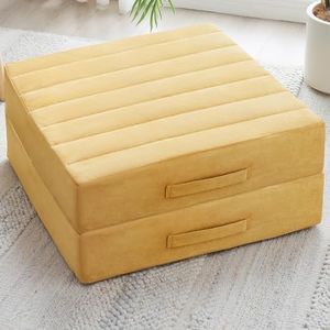 JKMAX 2 Pcs High Density Foam Floor Pillow - Upgraded Large Pillows Seating for Adults - Outdoor Floor Cushion with Soft Tufted Cover - Yoga Pillows for Sitting On Floor - 22 Inch Yellow