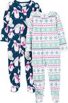 Simple Joys by Carter's Girls' 2-Pack Loose-Fit Fleece Footed Pajamas, Fair Isle/Penguin, 12 Months