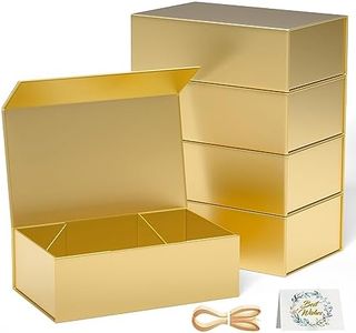 RYDDOY 5 Pack Gold Gift Box, 12x6x4'' Gift box for Presents with Lids Magnetic Closure Rectangle Collapsible for Bridesmaid Proposal Box, Wedding, Christmas, Halloween, Birthday Gift Packging